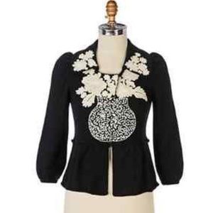 Leifsdottir Anthropologie Black & White Wool Heirloom Vase Cardigan RARE S